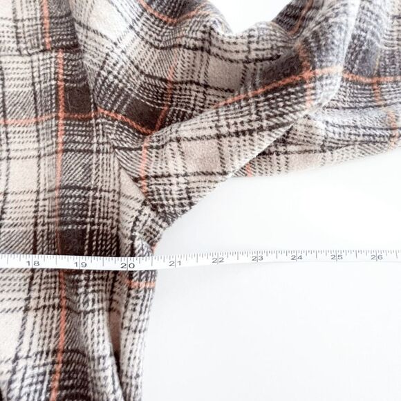 Papillon Womens Long Sleeve Plaid Curved Hi-Lo Hem Brown Tan Top Size S - Picture 5 of 6